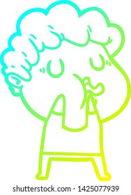 dibujo de línea de gradiente frío de un hombre de dibujos animados tirando de la cara