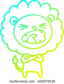 cold gradient line drawing of a cartoon lion