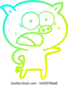 cold gradient line drawing of a cartoon pig shouting