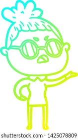 cold gradient line drawing of a cartoon annoyed woman