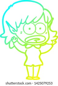 dibujo en línea de gradiente frío de una caricatura de una anciana sorprendida