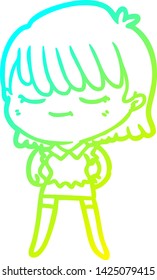 cold gradient line drawing of a cartoon woman