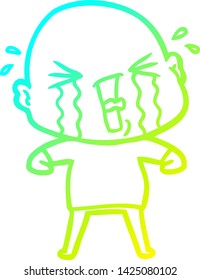 cold gradient line drawing of a cartoon crying bald man