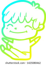 cold gradient line drawing of a cartoon happy boy