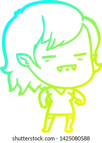 cold gradient line drawing of a cartoon undead vampire girl