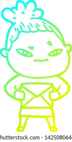cold gradient line drawing of a cartoon woman