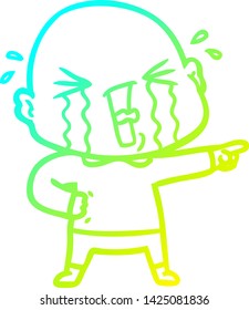 cold gradient line drawing of a cartoon crying bald man