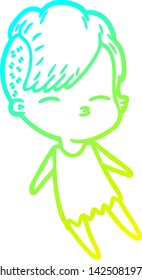cold gradient line drawing of a cartoon squinting girl