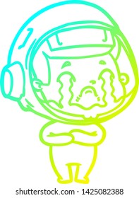 cold gradient line drawing of a cartoon crying astronaut