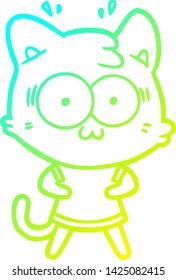 dibujo de línea de degradado frío de un gato sorprendido