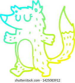 cold gradient line drawing of a cartoon fox