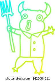 cold gradient line drawing of a cartoon demon monster