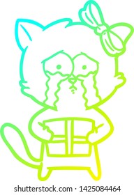 cold gradient line drawing of a cartoon cat