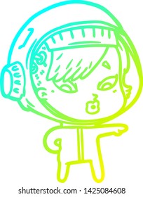 desenho de linha de gradiente frio de uma astronauta de desenho animado