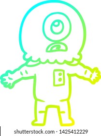 dibujo de línea de gradiente frío de un ciclopelo de dibujos animados espacial alienígena