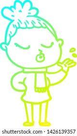 cold gradient line drawing of a cartoon calm woman