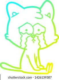 cold gradient line drawing of a cartoon cat
