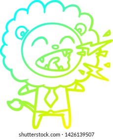 dibujo de una línea de degradado frío de una caricatura que ruge a un empresario león