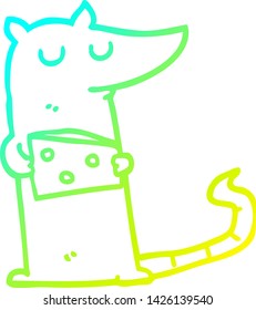 kalte Farbverlauf-Linie Zeichnung einer Cartoon-Maus mit Käse