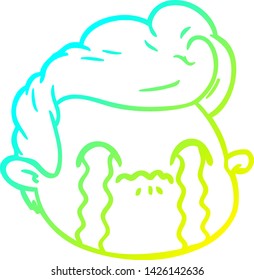 cold gradient line drawing of a cartoon crying boy