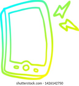 cold gradient line drawing of a cartoon mobile phone