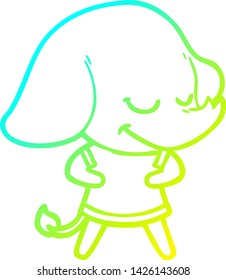 dibujo de línea de degradado frío de un elefante sonriente de dibujos animados