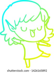 cold gradient line drawing of a cartoon elf girl