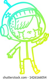 cold gradient line drawing of a cartoon crying astronaut girl