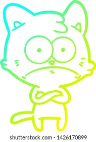 cold gradient line drawing of a cartoon nervous cat