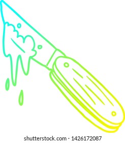 dibujo de línea de gradiente frío de un cuchillo sangriento de caricatura