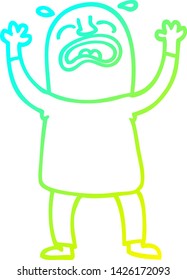 cold gradient line drawing of a cartoon crying man