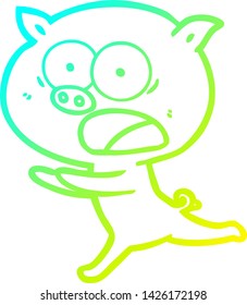 cold gradient line drawing of a cartoon pig running