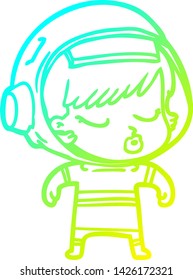 cold gradient line drawing of a cartoon pretty astronaut girl