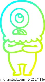 cold gradient line drawing of a cartoon cyclops alien spaceman