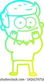 cold gradient line drawing of a cartoon happy man