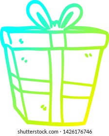 dibujo de línea de gradiente frío de un regalo de dibujos animados regalo envuelto