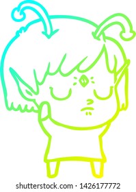 dibujo de línea de gradiente frío de una chica alienígena