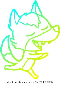 cold gradient line drawing of a cartoon wolf laughing
