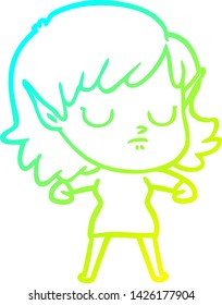 cold gradient line drawing of a cartoon elf girl