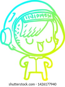 cold gradient line drawing of a cartoon astronaut woman
