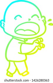 dibujo de línea de gradiente frío de una caricatura gritando hombre calvo