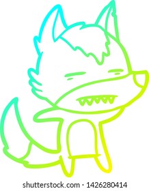 cold gradient line drawing of a cartoon wolf showing teeth