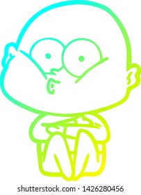 cold gradient line drawing of a cartoon bald man staring