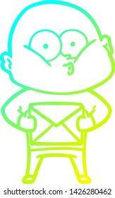dibujo de línea de gradiente frío de un hombre calvo caricaturizado mirando