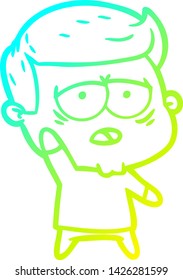 dibujo de línea de gradiente frío de un hombre cansado de la caricatura