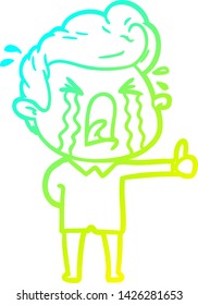 dibujo de una línea de gradiente frío de un hombre llorando una caricatura