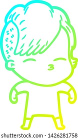 dibujo de línea de gradiente frío de una niña de picoteo