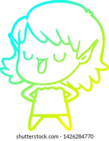 cold gradient line drawing of a cartoon elf girl