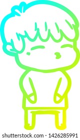 cold gradient line drawing of a cartoon curious boy
