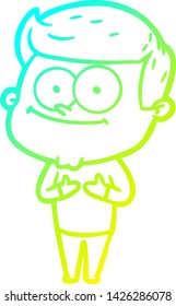 cold gradient line drawing of a cartoon smiling man